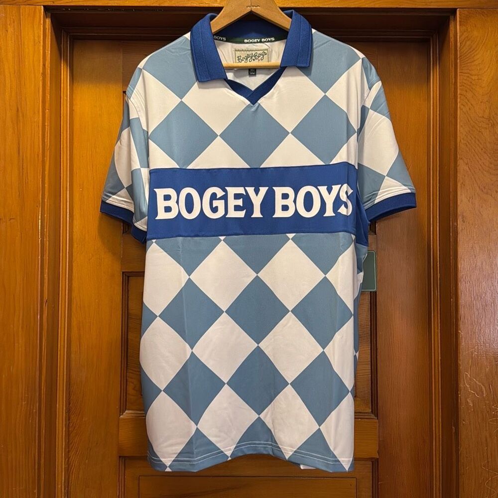 Bogey Boys Blue Checkered Short Sleeve Golf Polo Shirt Men’s Medium - Picture 3 of 6